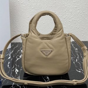 Replica Prada 1BA359 Small padded Prada Soft nappa-leather bag in Beige Leather