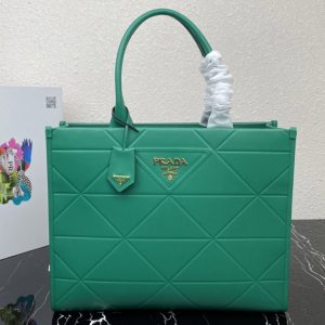 Replica Prada 1BA377 Large leather Prada Symbole bag with topstitching in Green Leather