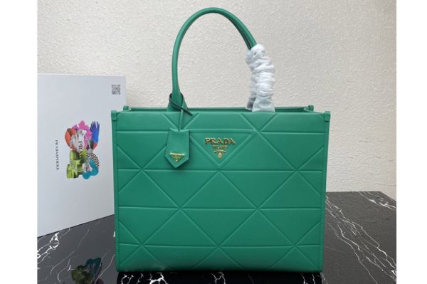 Replica Prada 1BA377 Large leather Prada Symbole bag with topstitching in Green Leather