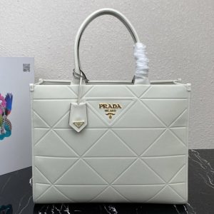 Replica Prada 1BA377 Large leather Prada Symbole bag with topstitching in White Leather