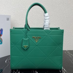 Replica Prada 1BA378 Medium leather Prada Symbole bag with topstitching in Green Leather