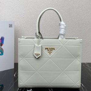 Replica Prada 1BA378 Medium leather Prada Symbole bag with topstitching in White Leather