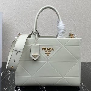 Replica Prada 1BA379 Small leather Prada Symbole bag with topstitching in White Leather