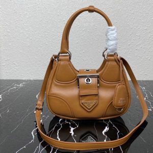 Replica Prada 1BA381 Prada Moon padded nappa-leather bag in Brown Leather