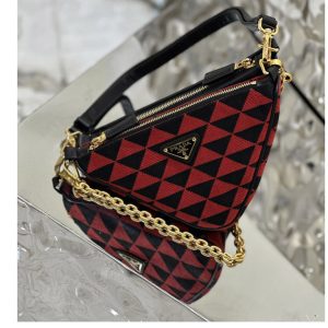 Replica Prada 1BC176 Prada Symbole leather and fabric mini bag in Black/Red Fabric/leather