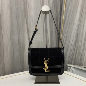 Replica Saint Laurent 739139 SOLFERINO SMALL SATCHEL Bag IN Black QUILTED NUBUCK SUEDE