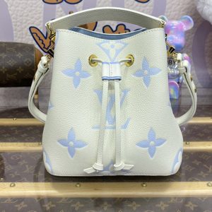 Replica Louis Vuitton M24048 LV Neonoe BB bucket bag in White/Blue Monogram Empreinte leather