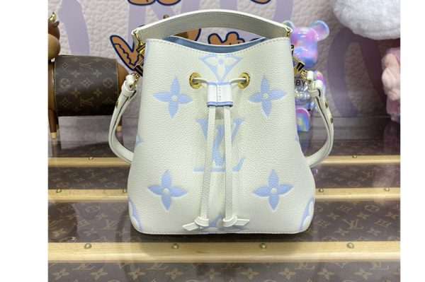 Replica Louis Vuitton M24048 LV Neonoe BB bucket bag in White/Blue Monogram Empreinte leather