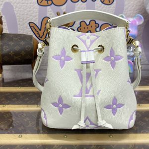 Replica Louis Vuitton M24048 LV Neonoe BB bucket bag in White/Purple Monogram Empreinte leather