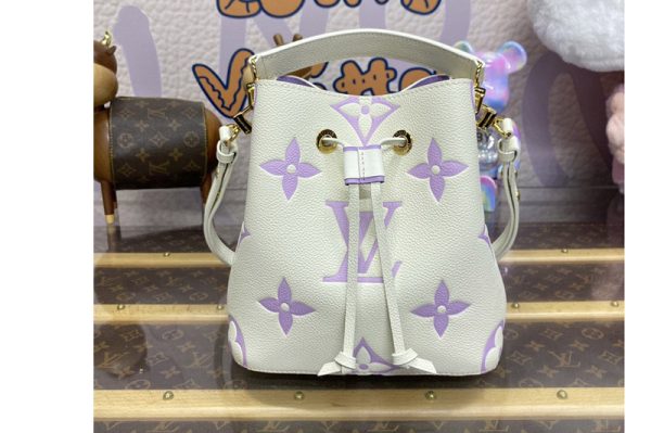 Replica Louis Vuitton M24048 LV Neonoe BB bucket bag in White/Purple Monogram Empreinte leather