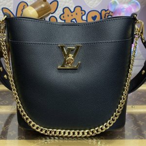 Replica Louis Vuitton M24006 LV Lock and Walk bucket bag in Black Grained calf leather